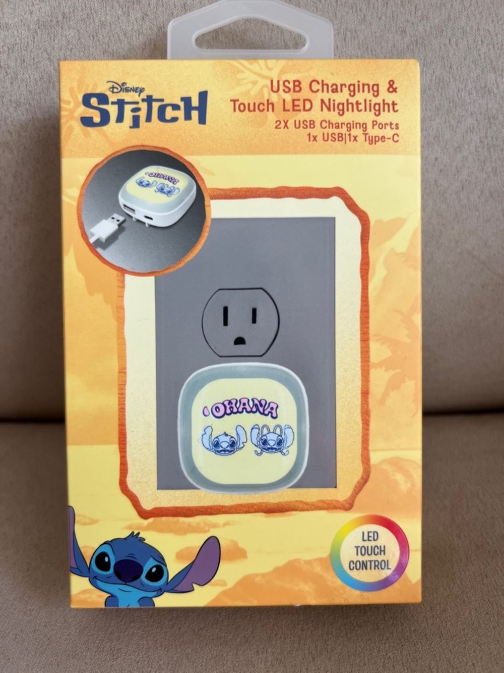NIB Disney Stitch Ohana USB Charging & Touch LED Nightlight